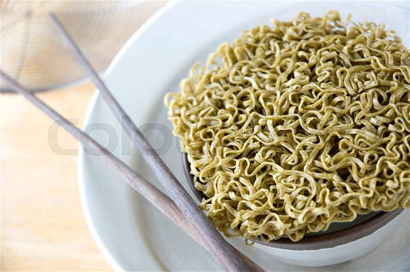 Close up uncooked green noodles, stock photo