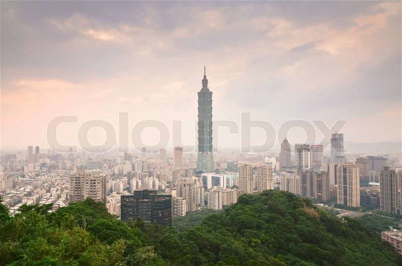 TAIPEI, TAIWAN - OCTOBER 21: Taipei 101 Skyscraper October 21, 2013 in Taipei, TW. It is the second tallest building in the world, stock photo