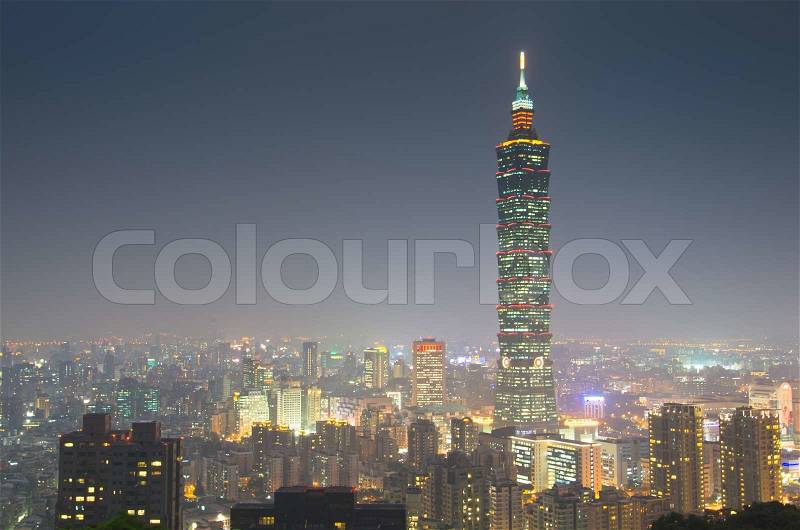 TAIPEI, TAIWAN - OCTOBER 21: Taipei 101 Skyscraper October 21, 2013 in Taipei, TW. It is the second tallest building in the world, stock photo