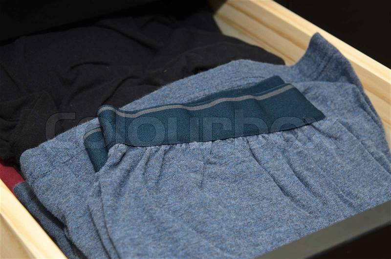 Male underwear in dresser drawer, stock photo