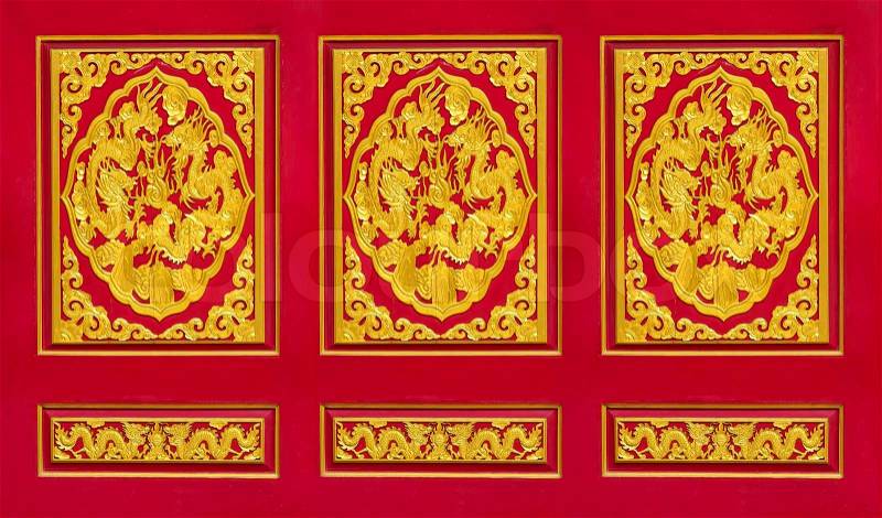 Close up Chinese door, Golden Dragon door, stock photo