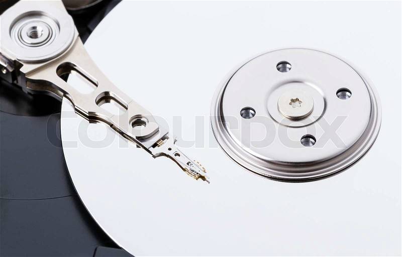 Harddisk drive (HDD) with top cover open closed up, stock photo