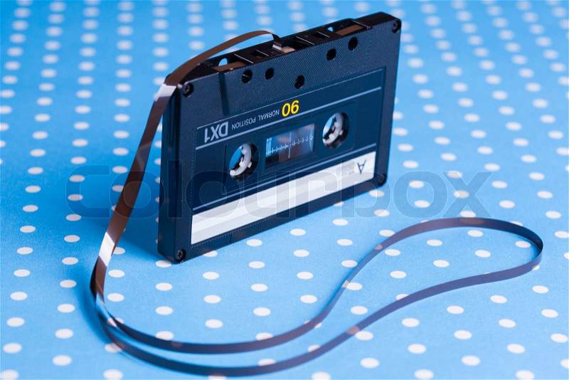 Audio cassette with magnetic tape, stock photo