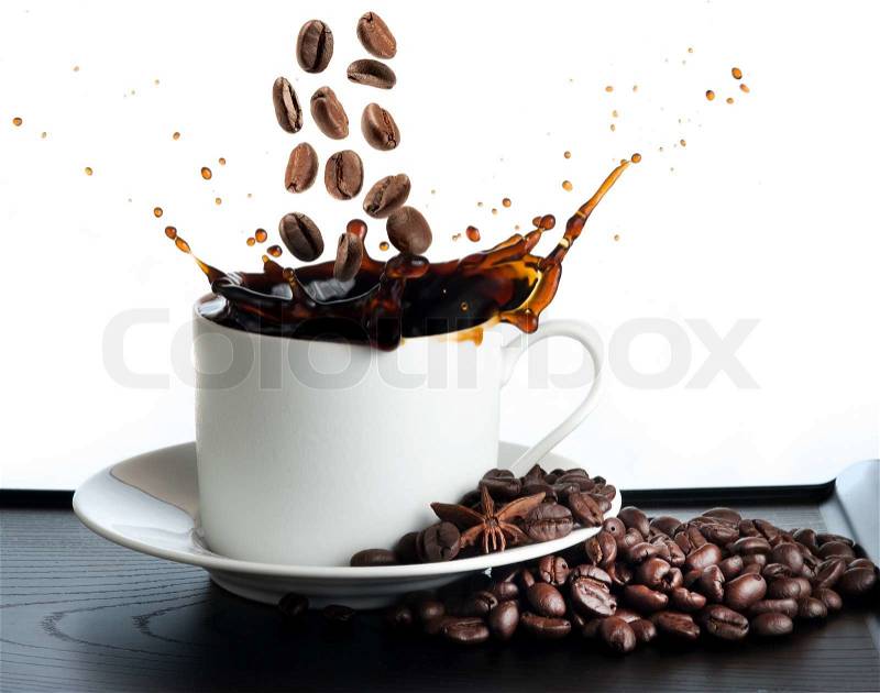 Splash coffee isolated on white background, stock photo