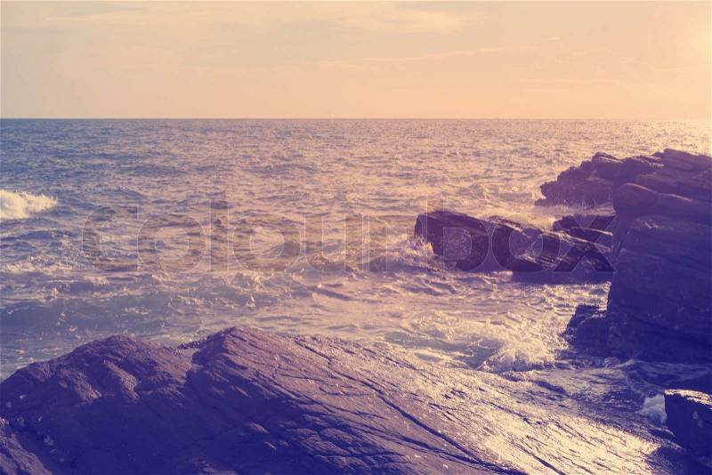 Vintage tropical sea with fantastic rock surface , stock photo