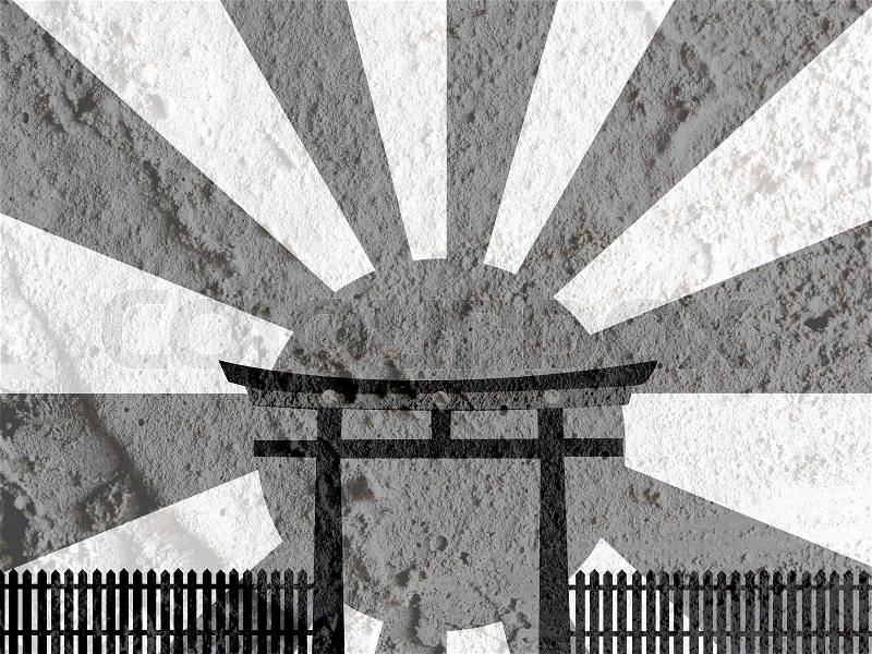 Japan Gate on Cement wall texture background design, stock photo