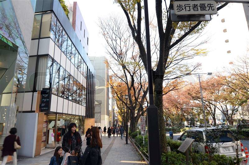 Japan,Tokyo - Nonember 24, 2013: People shopping at Omotesando Street on November 23,2013, Omotesando street sometimes referred to as Tokyo\'s Champs-Elysees. Here you can find famous brand name shops, cafes and restaurants for a more adult clientele. , st