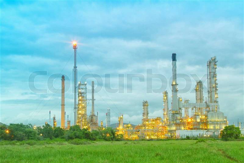 Architecture of Petrochemical oil refinery plant with sunrise twilight, stock photo