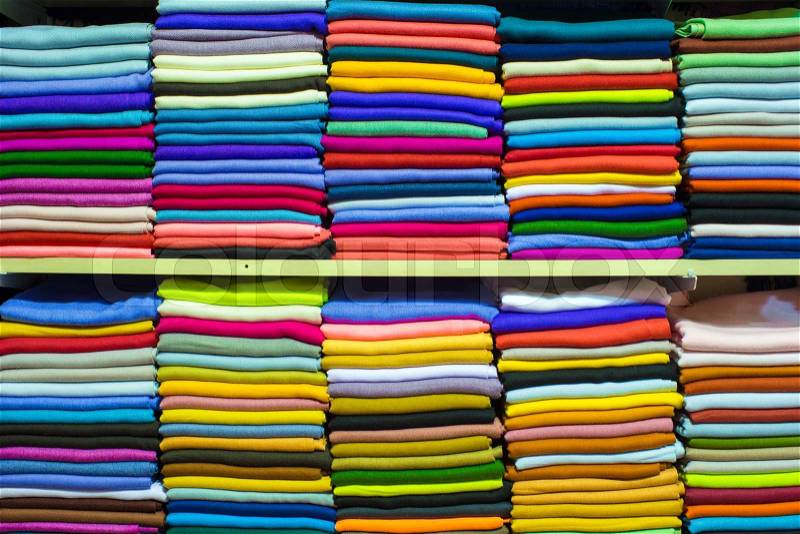Colorful turkish fabric samples on Grand bazaar, stock photo