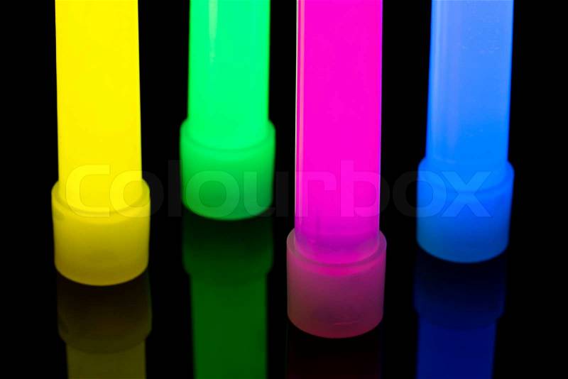 Close-up of multicolor glow sticks end, stock photo