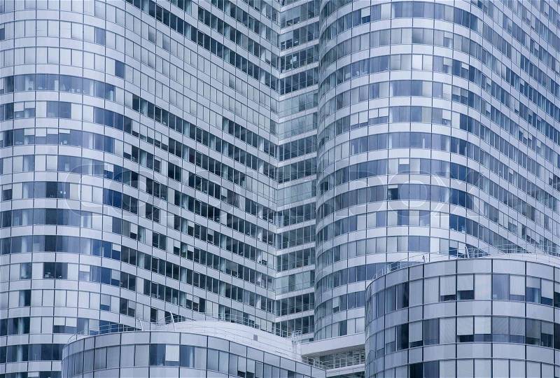 Futuristic corporate office buildings - La Defense, Paris, stock photo