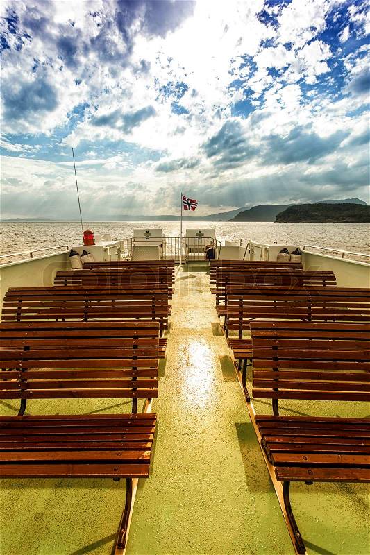 Free seat on the deck of the ferry in Norway, stock photo