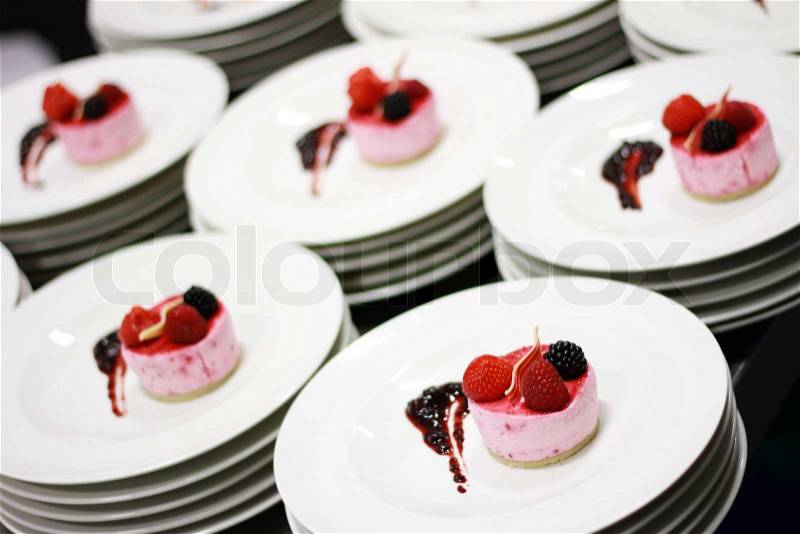 Plated traditional cheese cake, stock photo