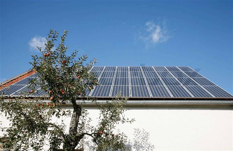 German house with solar collector, stock photo