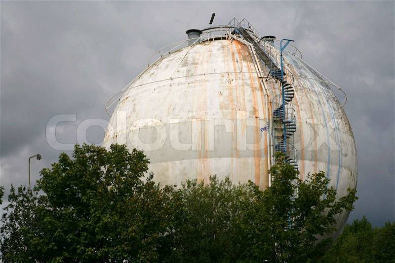 Old chemical tank designed as a globe, stock photo