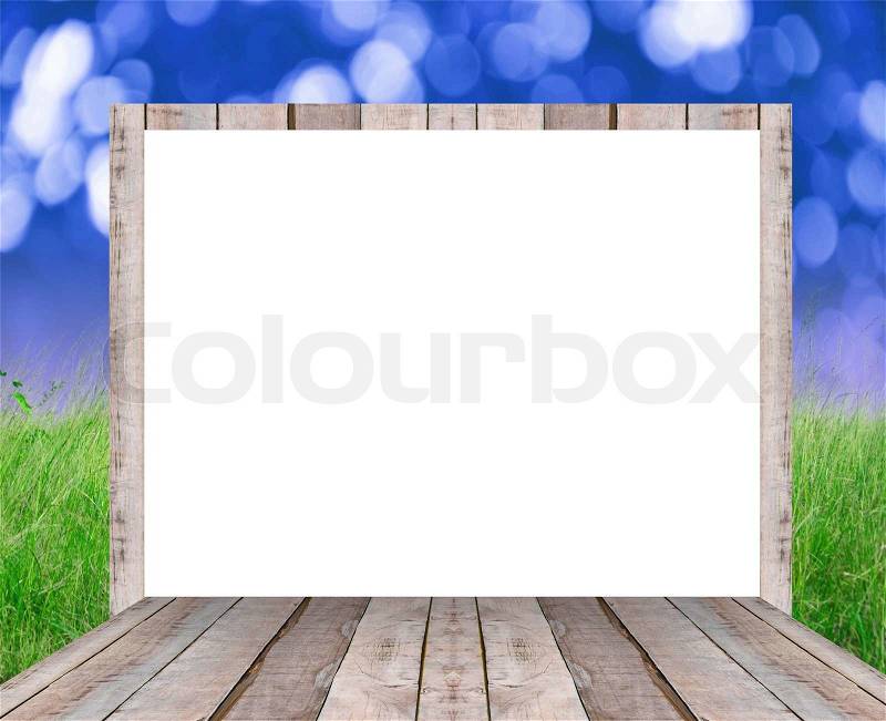 Blank wood billboard for new advertisement on nature background, stock photo