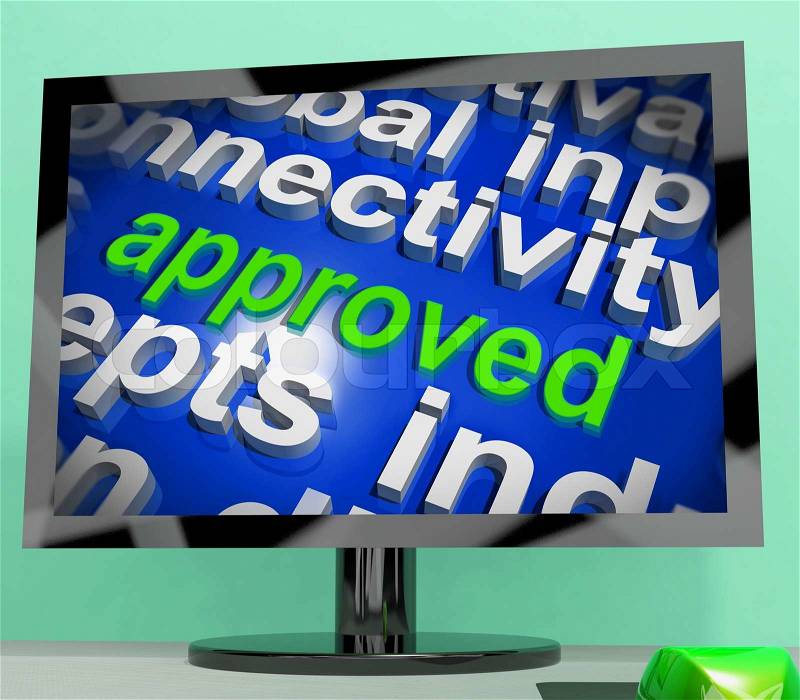 Approved Word Cloud Showing Approved Passed or Verified, stock photo
