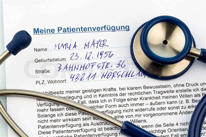 A living will in german language. instructions for the doctor or hospital in the event of a terminal illness, stock photo