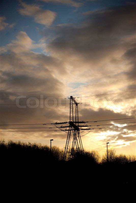 High voltage electric lines in Denmark, stock photo