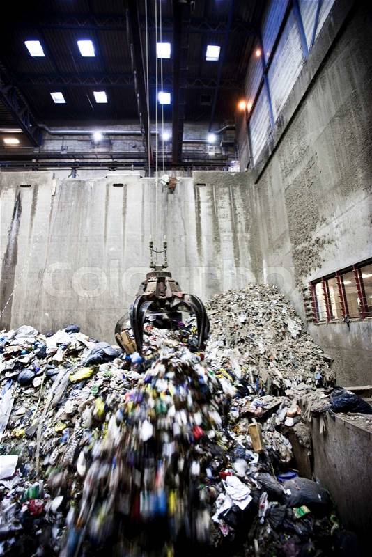 Indoors waste disposal site, stock photo
