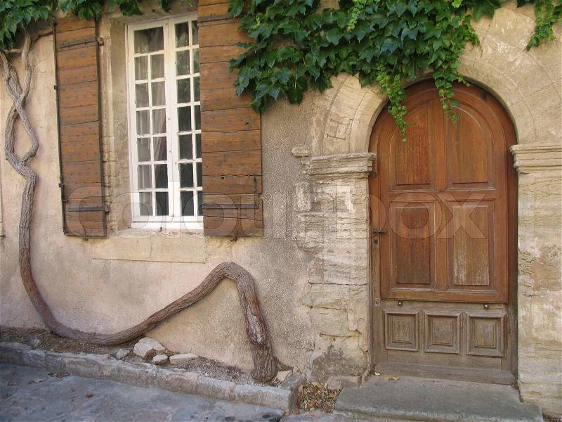 Architecture - French Postcard. Seen in the french village Le Barroux, Provence, stock photo
