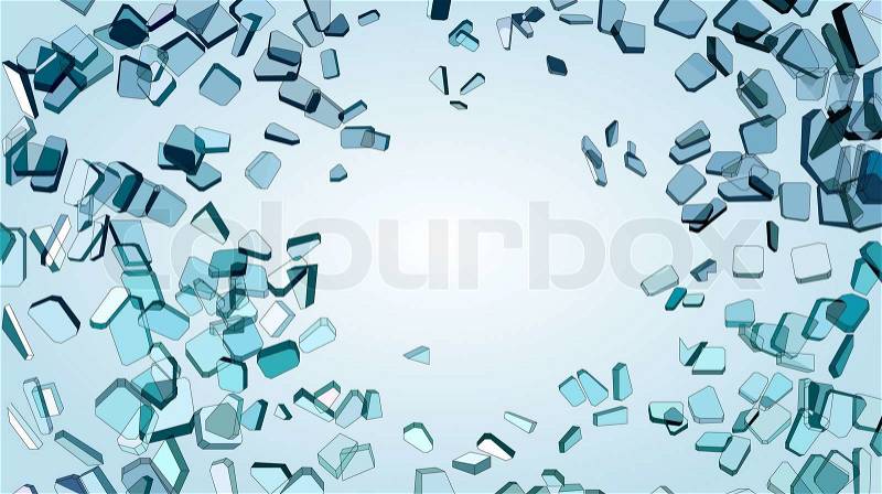 Shattered or smashed pieces of blue glass. Large resolution , stock photo