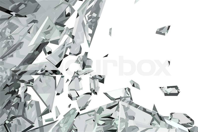 Pieces of demolished or Shattered glass isolated , stock photo