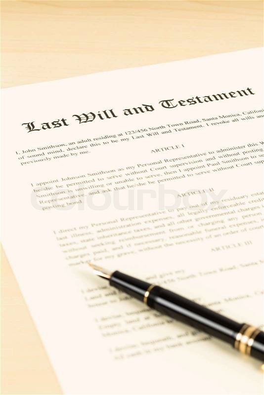 Last will on cream color paper and pen concept for legal document, stock photo