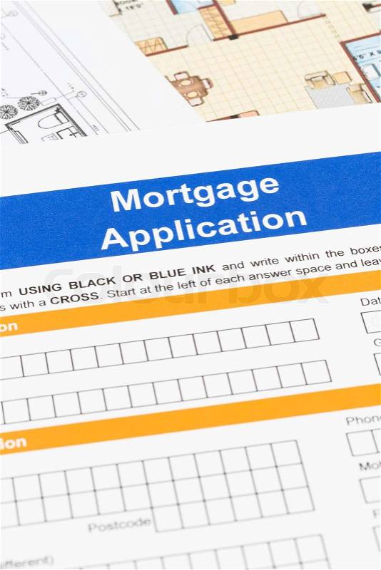 Mortgage application with drawing, stock photo