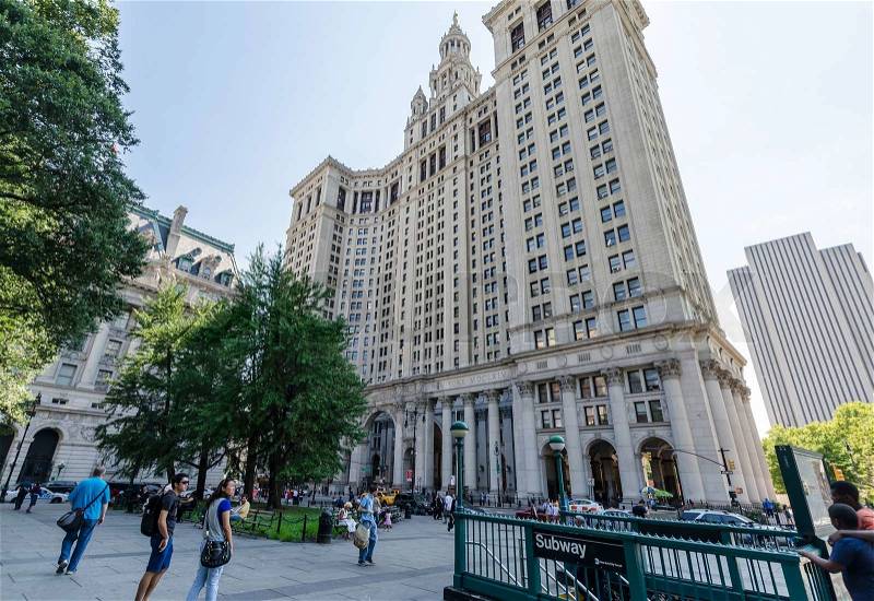 NEW YORK - JUL 17: The Manhattan Municipal Building in July 17, 2014 on NYC. It is a 40-story building built to accommodate increased governmental space demands after the consolidation of 5 boroughs, stock photo