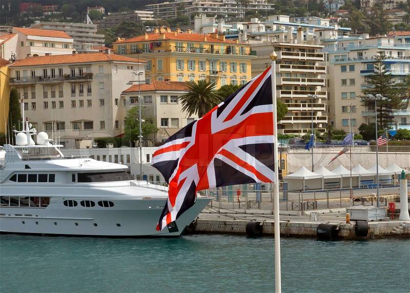 City of Nice, France - British flag in a Port de Nice, stock photo