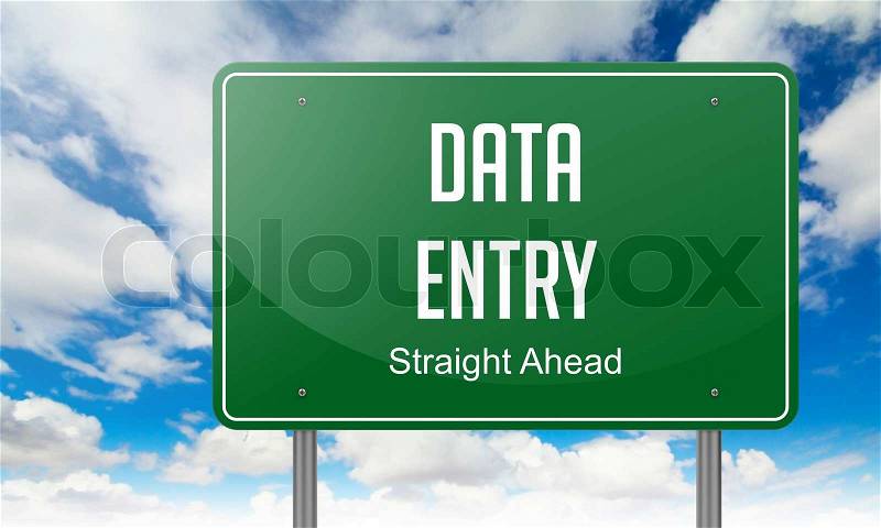 Highway Signpost with Data Entry wording on Sky Background, stock photo