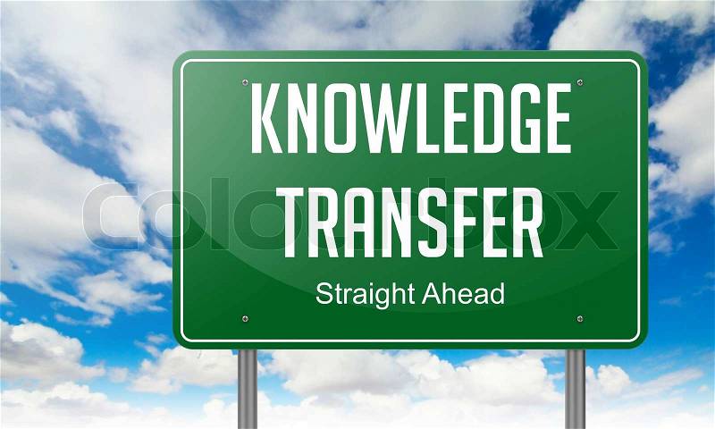Highway Signpost with Knowledge Transfer wording on Sky Background, stock photo