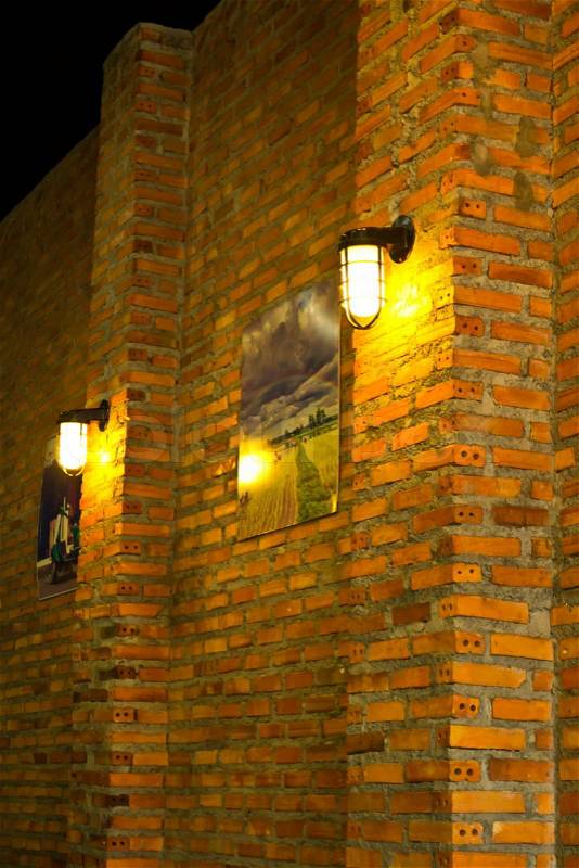 Lighting and old brick wall with , stock photo