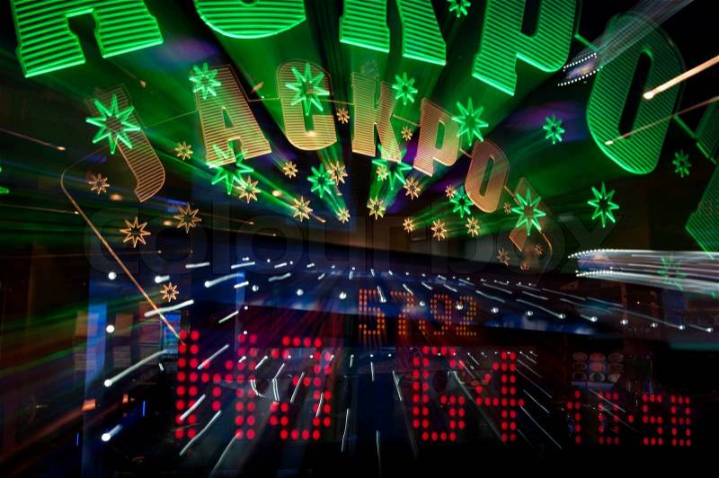 Jackpot winner sign from casino gambling and amusement arcade with zoom bur, stock photo