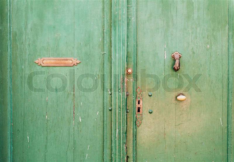 Wooden green door, stock photo