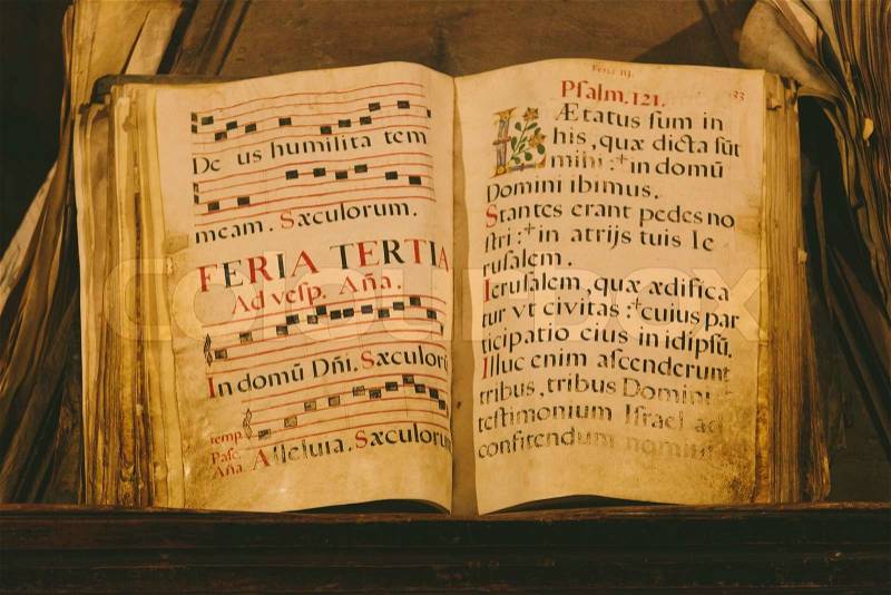 Ancient Medieval Book from the Colegiata de Santa María la Mayor, stock photo