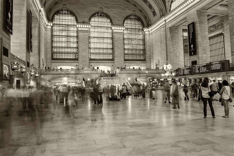 NEW YORK, JUNE 10: Commuters and tourists in the grand central station in June 10, 2013 in New York. It is the largest train station in the world by number of platforms: 44, with 67 tracks, stock photo