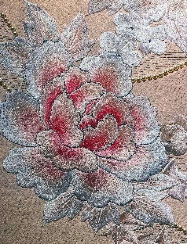 Japan pattern rose on decorative kimono floral Japanese style background, stock photo