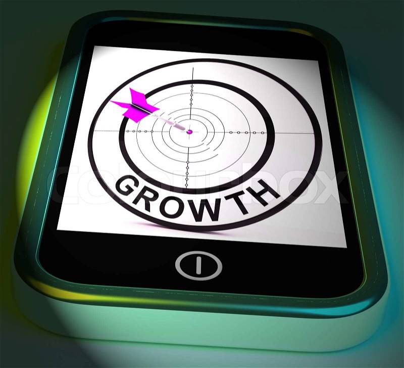Growth Smartphone Displaying Expansion And Advancement Through Internet, stock photo