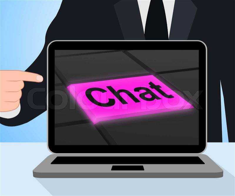Chat Button Displaying Talking Typing Or Texting, stock photo
