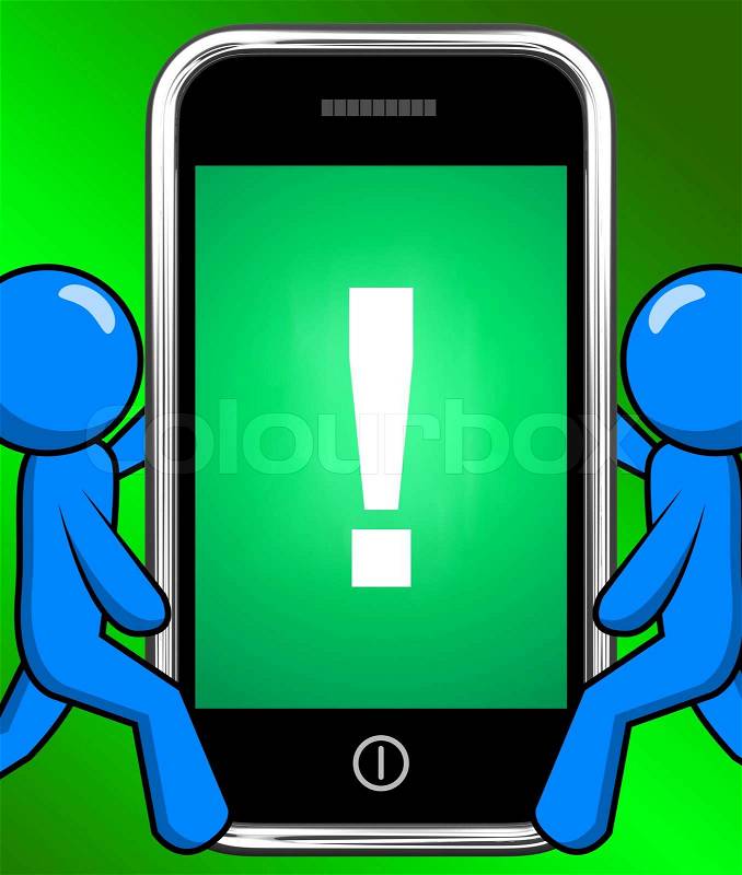 Exclamation Mark On Phone Displaying Attention Warning, stock photo