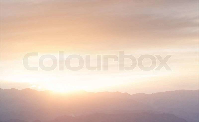 Panoramic view of mountain outline during sunset, stock photo