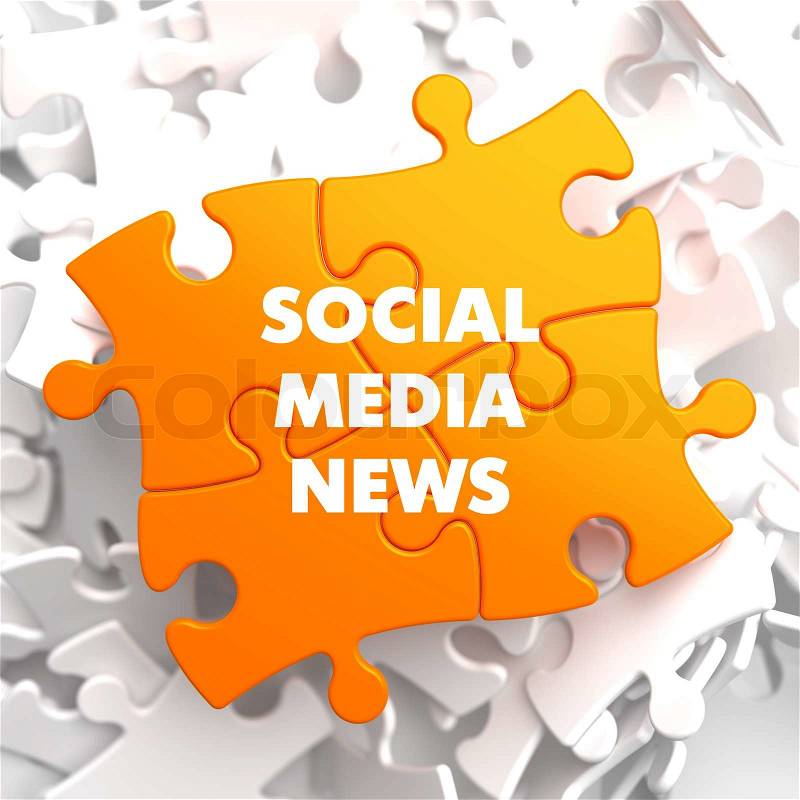 Social Media News on Yellow Puzzle on White Background, stock photo