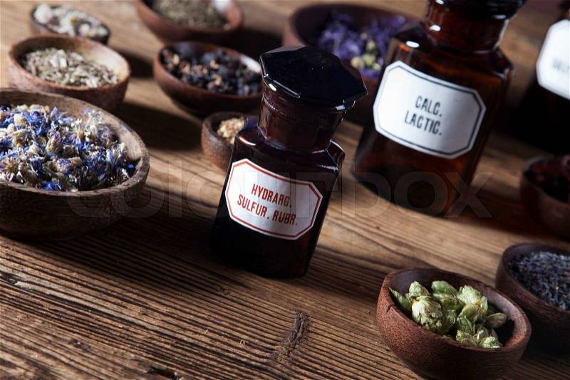 The ancient Chinese medicine, herbs and infusions, stock photo