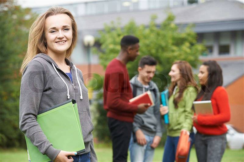 Portrait Of Student Group Outside College Building, stock photo
