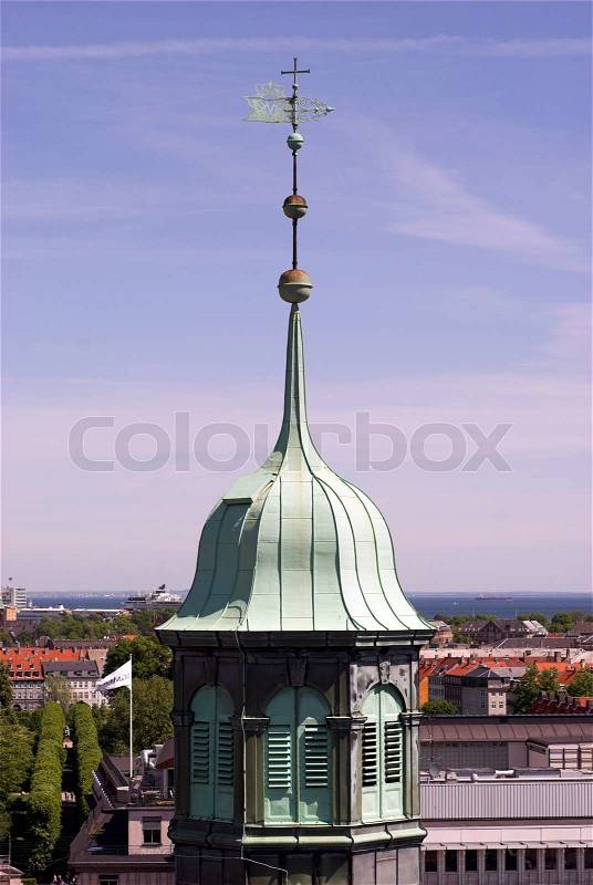 View over Copenhagen, Denmark from Round Tower in the middle of the capital city, stock photo