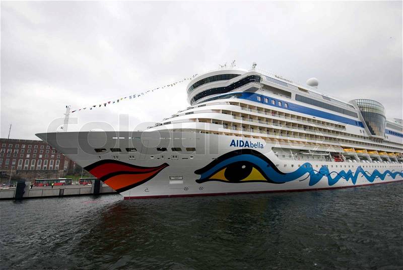 New Cruise Ship from 2008. Aida Bella, 68500 BRZ and 1025 Cabins. Kiel, Germany, stock photo