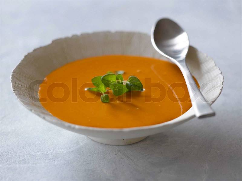 Bowl of soup of pumpkin soup, stock photo