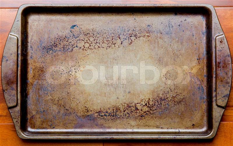 Old dirty oven baking tray, stock photo